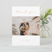 結婚の写真、金ゴールドスクリプモダン結婚ト サンキューカード (スタンド正面)