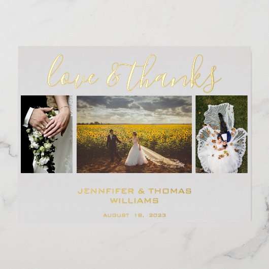  結婚の写真Collageサンキューカード 箔シーズンポストカード (正面)