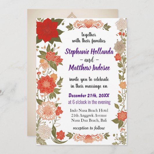 結婚の労働組合のタペストリーにおける朝顔 – 招待状 (正面/裏面)