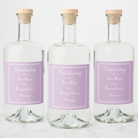 結婚の名エレガントパーソナライズされた前シック薄紫 リキュールボトルラベル (ボトル)