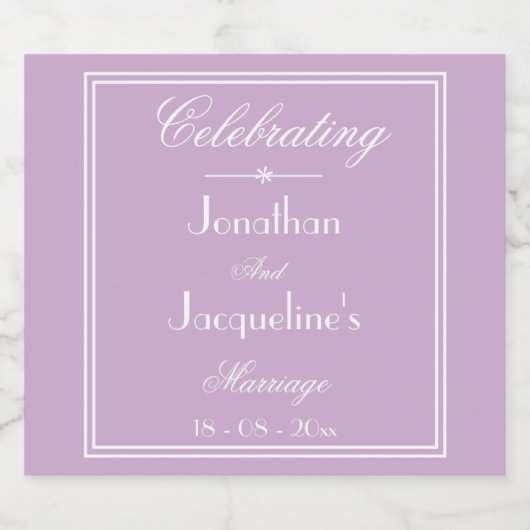 結婚の名エレガントパーソナライズされた前シック薄紫 リキュールボトルラベル (シングルラベル)
