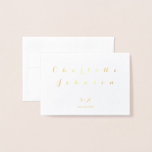 結婚の名前ミニマル配置メニュー選択実在金ゴールド 箔カード (封筒付き正面)