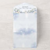 結婚の埃っぽい青い水色のアイボリーの花離れの オールインワン招待状 (外側)