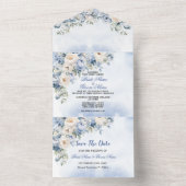 結婚の埃っぽい青い水色のアイボリーの花離れの オールインワン招待状 (内側)