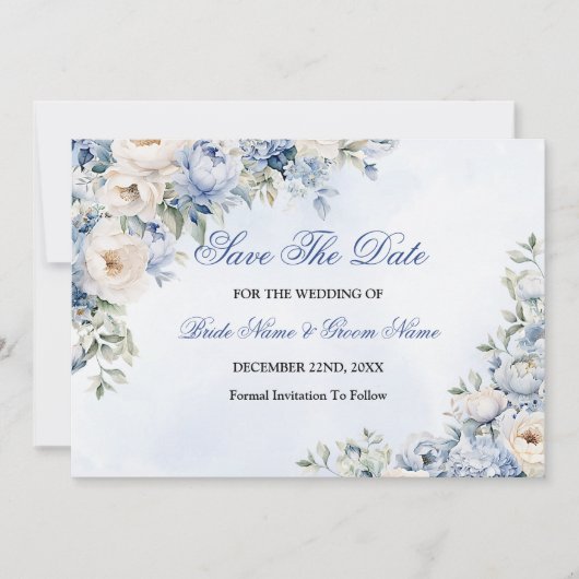 結婚の埃っぽい青い水色のアイボリーの花離れの セーブザデート (正面)