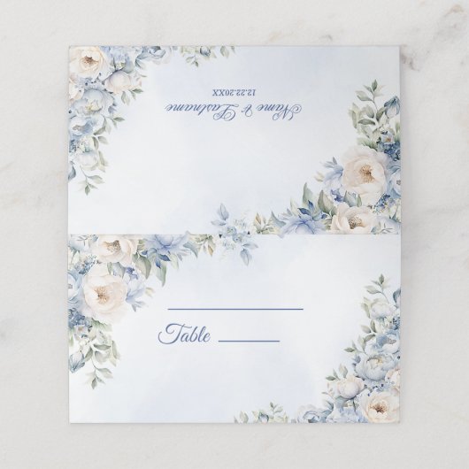 結婚の埃っぽい青い水色のアイボリーの花離れの プレイスカード (外部開封)
