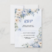 結婚の埃っぽい青い水色のアイボリーの花離れの 出欠カード (正面)