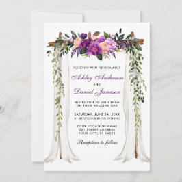 結婚の天蓋水彩紫フローラ 招待状