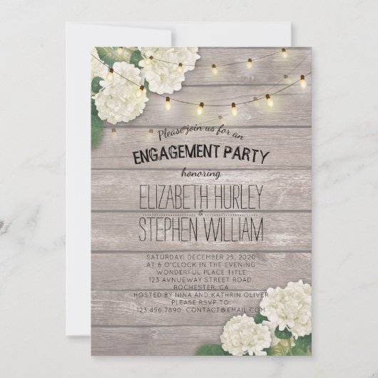 結婚の婚約パーティ花文字列ライトウッド 招待状 (正面)
