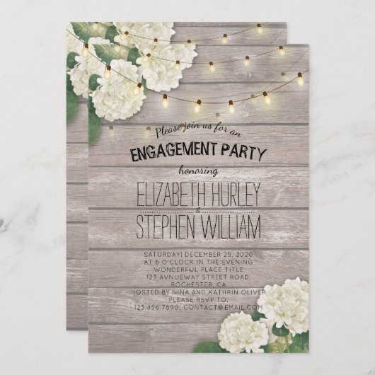 結婚の婚約パーティ花文字列ライトウッド 招待状 (正面/裏面)