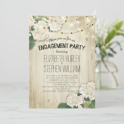 結婚の婚約パーティ花文字列ライトウッド 招待状 (スタンド正面)