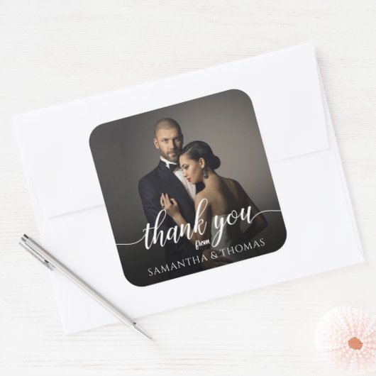 結婚の婚約記念写真感謝 スクエアシール (封筒)