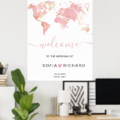 結婚の宛先ワールドマップリムーバブルハートポスト ポスター (ホームオフィス)