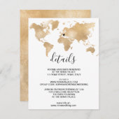 結婚の宛先ワールドマップ金ゴールドリムーバブルハート エンクロージャーカード (正面/裏面)