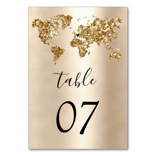 結婚の宛先ワールドマップ金ゴールドリムーバブルハート テーブルナンバー (正面)