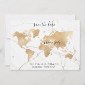 結婚の宛先ワールドマップ金ゴールドリムーバブルハート 招待状 (正面)