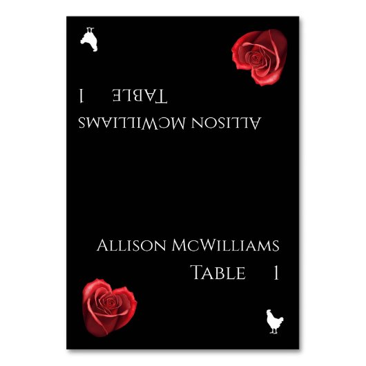 結婚の家きんのアイコンのハート型の赤いバラ –  テーブルナンバー (正面)