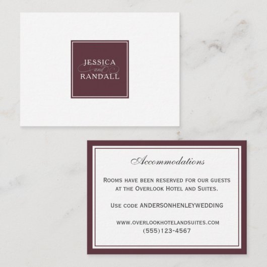 結婚の宿泊施設と詳細情報 エンクロージャーカード (正面/裏面)