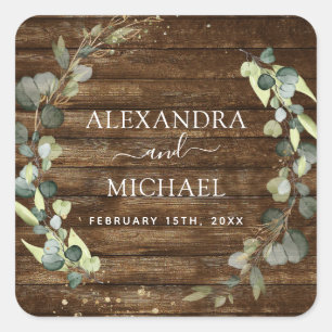結婚の封印ユーカリ緑素朴材 スクエアシール