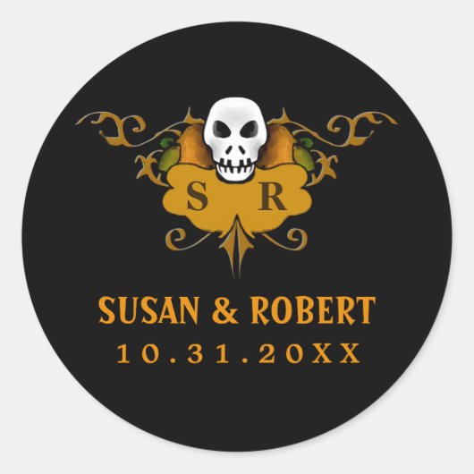 結婚の封筒シール – ハロウィーンスカル ラウンドシール (正面)