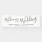 結婚の小さなハートブラック文字オンホワイトウェルカム 横断幕 (横)