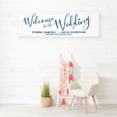 結婚の小さなハートブルー文字オンホワイトウェルカム 横断幕 (インサイチュ)