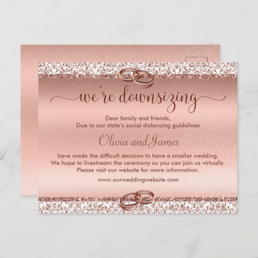 結婚の小型化トレンディータイポグラフィバラ金ゴールド 案内ポストカード (正面/裏面)