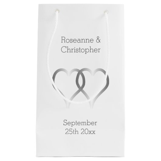 結婚の小抱き枕銀ハート スモールペーパーバッグ (正面)