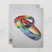 結婚の平等を祝う虹色の結婚指輪 招待状 (正面/裏面)
