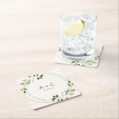 結婚の幾何学模様の水の色フローラ素朴木材 スクエアペーパーコースター (インサイチュ)