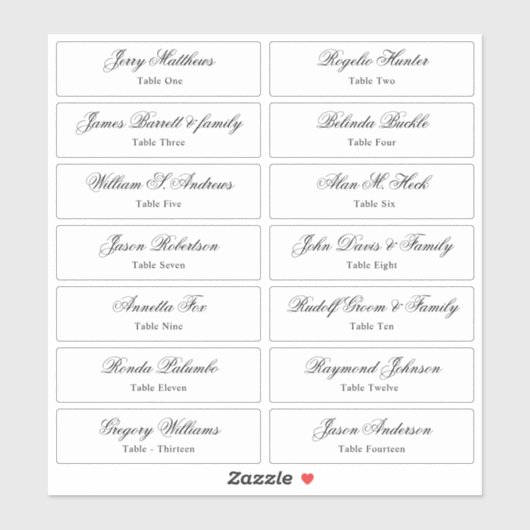 結婚の座席表ゲスト名テーブル番号スティック シール (シート)