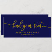 結婚の座席表タイトル金ゴールドネイビーブルー 招待状 (正面/裏面)