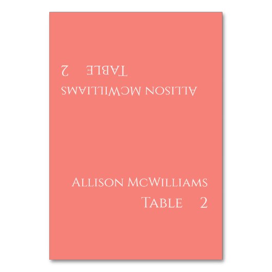 結婚の座席表 – ピンクの珊瑚と白 テーブルナンバー (正面)