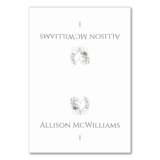 結婚の座席表-モダン花とハート テーブルナンバー (正面)