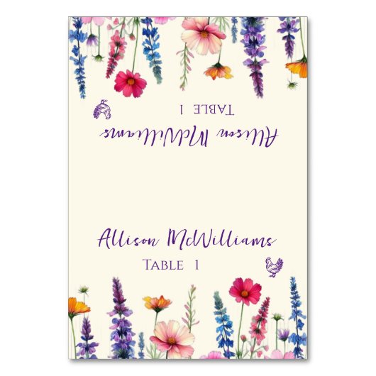 結婚の座席表 – ワイルドフラワーシンフォニー – 家きん テーブルナンバー (正面)