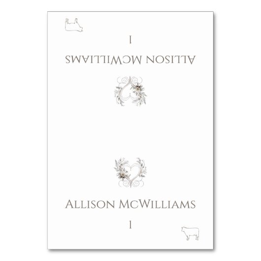 結婚の座席表 – 肉のアイコン – 花 テーブルナンバー (正面)