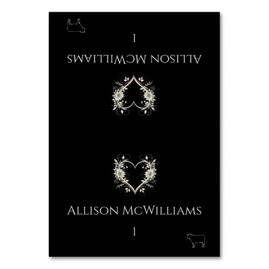 結婚の座席表 – 肉のアイコン – 花 テーブルナンバー (正面)