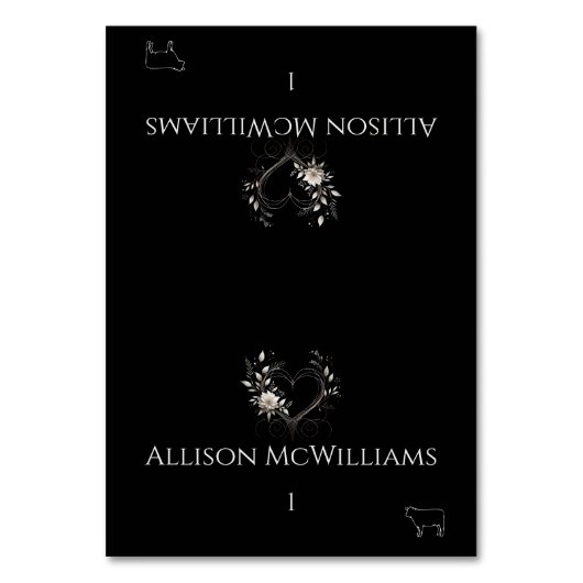 結婚の座席表 – 肉のアイコン – 花 テーブルナンバー (正面)