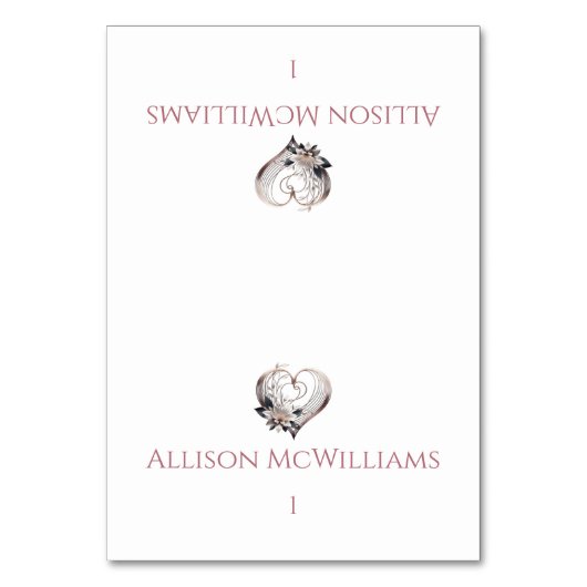 結婚の座席表 – 花モダン付きピンクのハート テーブルナンバー (正面)