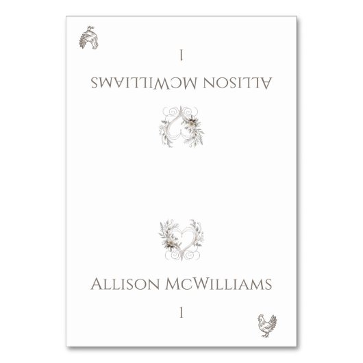 結婚の座席表 – 鶏のアイコン – 花 テーブルナンバー (正面)