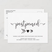 結婚の延期及び新期日ハート白黒 案内ポストカード (正面/裏面)