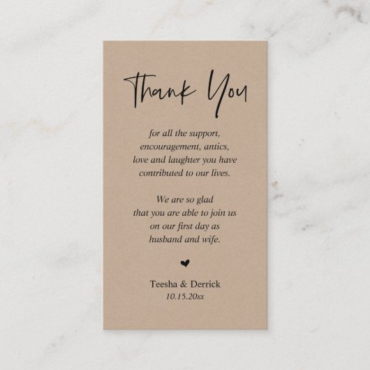 結婚の心から感謝、ブラウン素朴クラフト エンクロージャーカード (正面)