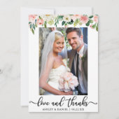 結婚の愛とピ感謝していックの赤面フローラ写真 サンキューカード (正面)