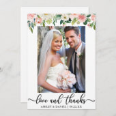 結婚の愛とピ感謝していックの赤面フローラ写真 サンキューカード (正面/裏面)