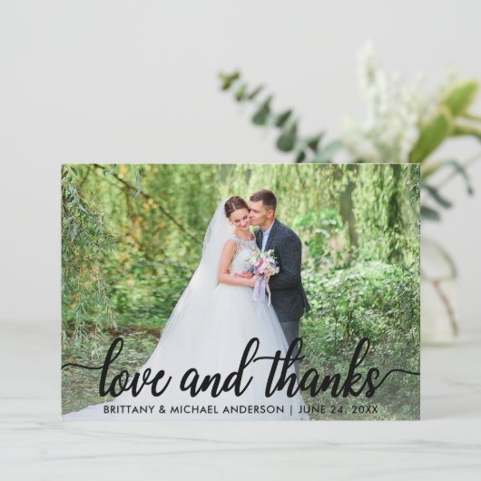 結婚の愛と感謝してい |写真ありがとうBlk サンキューカード (スタンド正面)