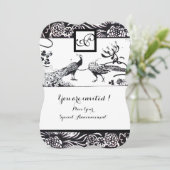 結婚の愛の鳥の正方形モノグラムブラック、ホワイト 招待状 (スタンド正面)