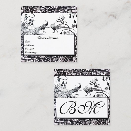 結婚の愛の鳥/ピーコックモノグラム白黒 スクエア名刺 (正面/裏面)
