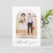 結婚の感謝していカップルの写真モダンアーチ 招待状 (スタンド正面)
