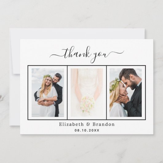 結婚の感謝してい写真白黒スクリプト 招待状 (正面)