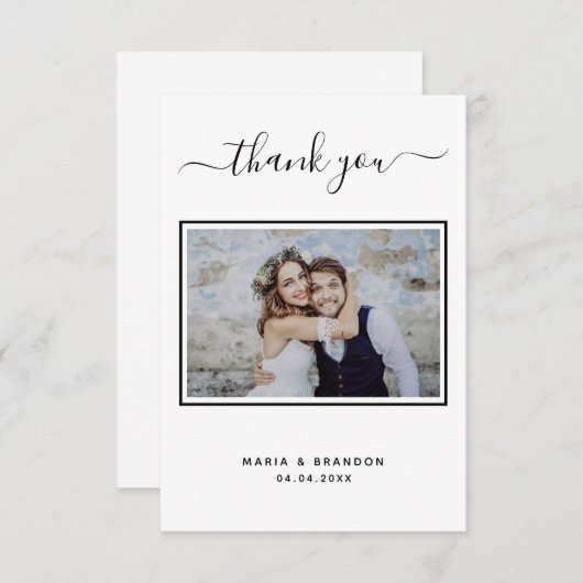 結婚の感謝してい白黒タイポグラフィ写真 サンキューカード (正面/裏面)